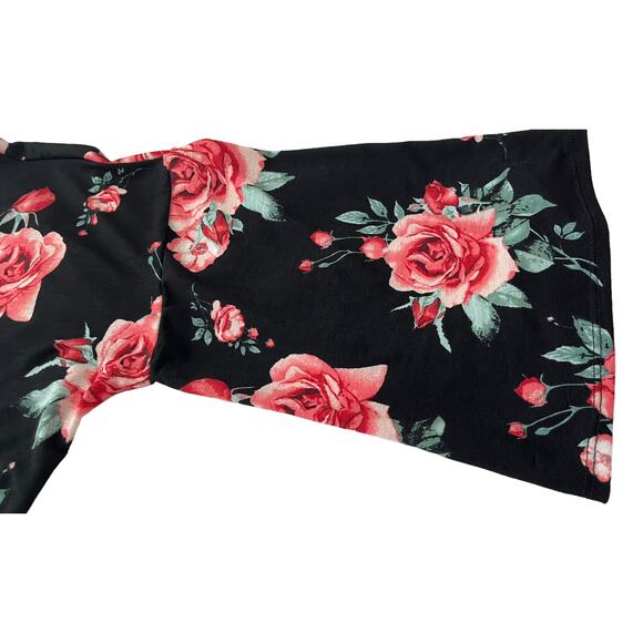 LIME N CHILI OPEN-FRONT CASCADING COVER-UP, WOMENS, M, BLACK W/PINK & GREEN ROSE - Picture 6 of 9